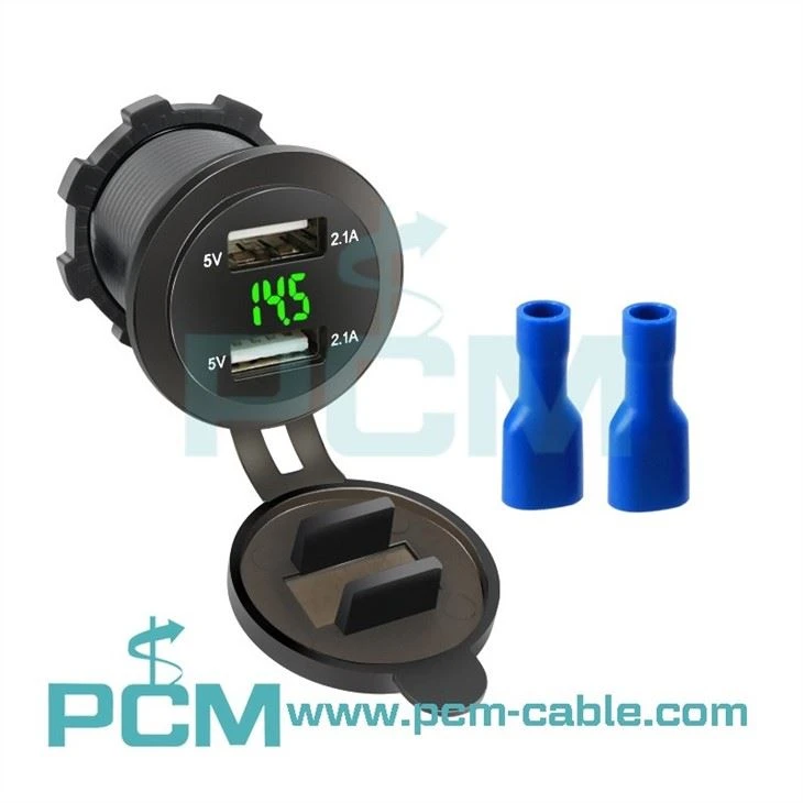 Dual USB Car Charger Socket with LED Voltmeter (2)