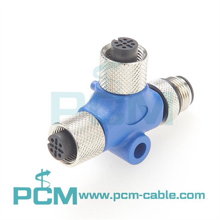 M12-5 core T-type three-way power connector