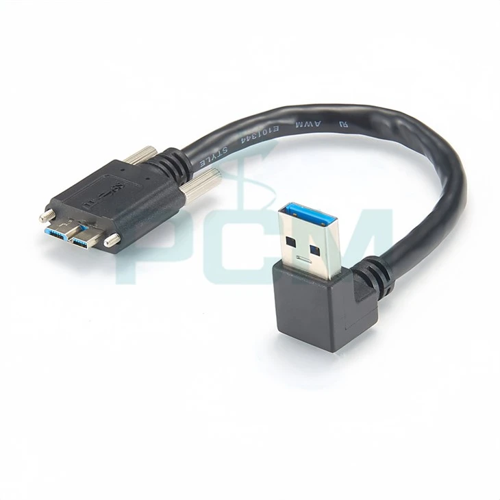 USB 3.0 A Male to Micro B Male Up Angle with optional Screw Locking Cable