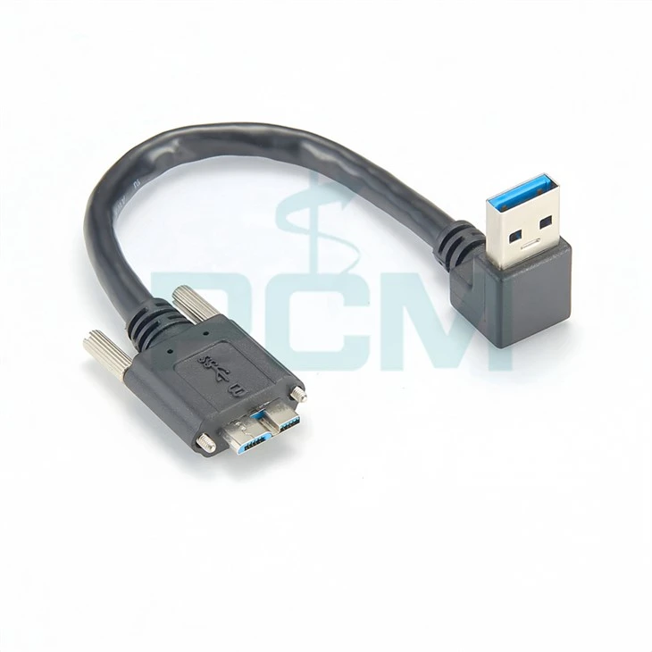 90 Degree Right Angled USB 3.0 to Micro USB Screw Mount Data Cable for Point Grey Chameleon Camera