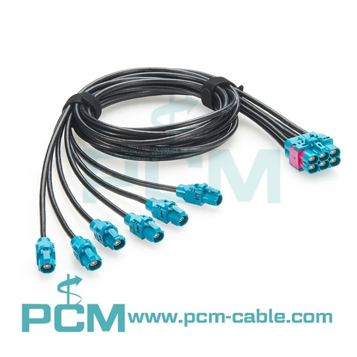 Custom 10G H-MTD Fakra-Style Ethernet Cable – 6-Way Breakout Harness