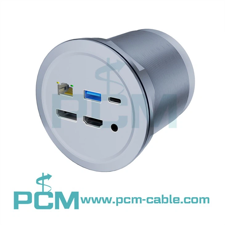 حلقة تثبيت من الألومنيوم لسطح المكتب للوسائط المتعددة مع USB-C DP RJ45 والصوت
