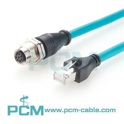 M12 A- رمز تركيب اللوحة الأنثوية ذات 8 سنون إلى كابل RJ45